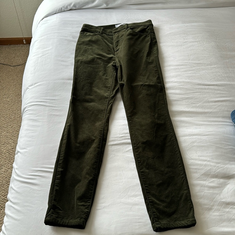Dark green corduroy straight leg stretchy pants from Loft